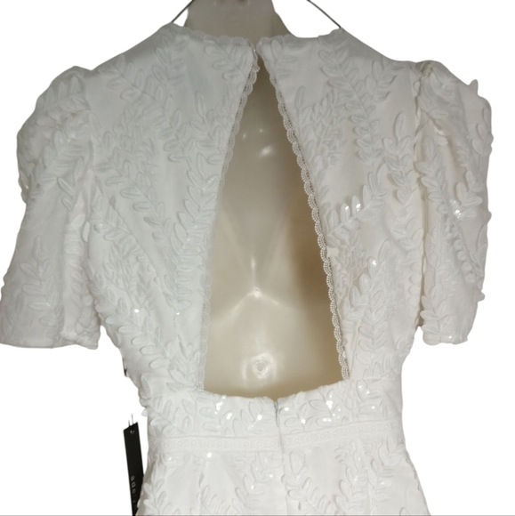 Adelyn Rae White Embroidered Lace Midi Dress Women’s Puff Sleeve V-Neck Cocktail - Picture 9 of 9